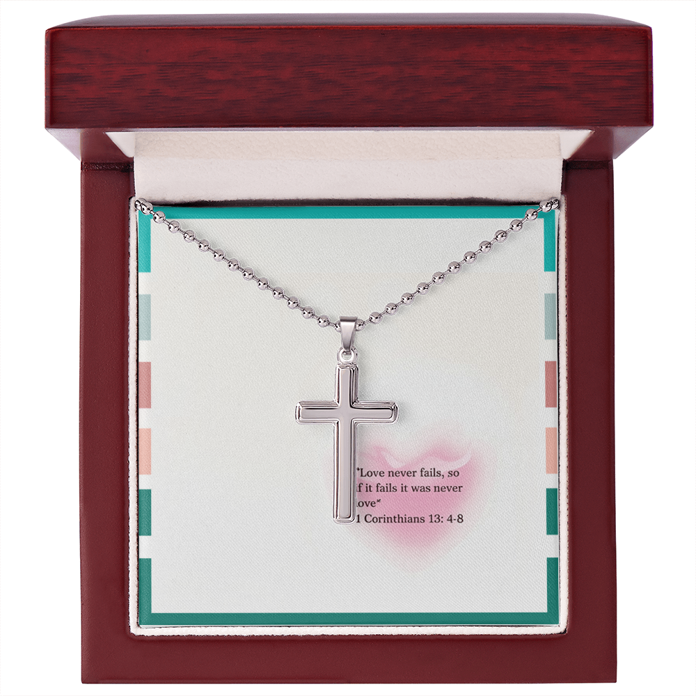 “Love Never Fails” Women's Inspirational Cross Necklace – 1 Corinthians 13:4–8 Faith & Grace Gift