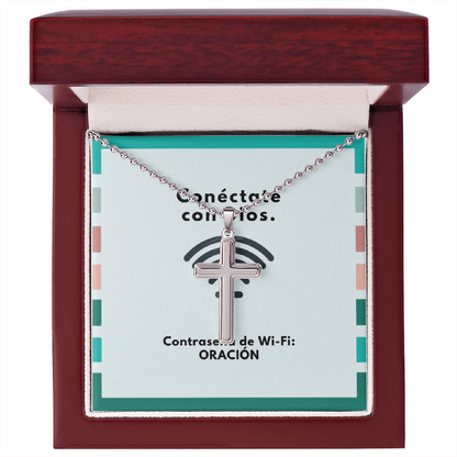 Conéctate con Dios – “WiFi Password: PRAYER” Artisan-Crafted Cross Necklace | Faith & Connection Jewelry Gift