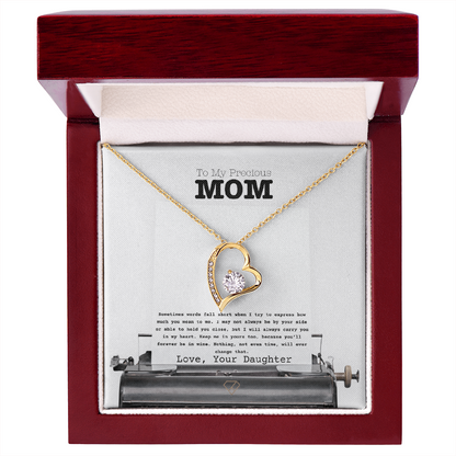 Forever Love Necklace for Mom – “To My Precious Mom” Message Card | Sentimental Gift From Daughter | Mother's Day, Birthday & Christmas Jewelry