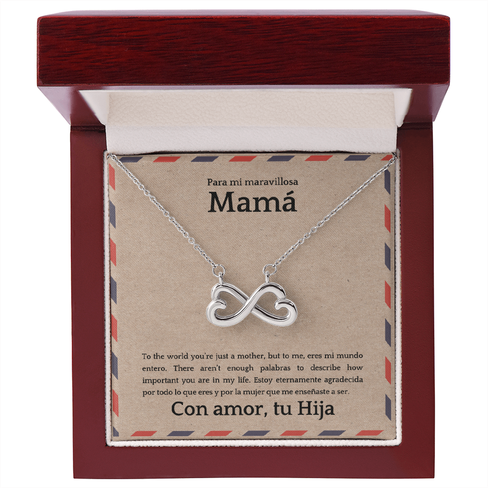 Endless Love Necklace for Mom – Spanglish “Para mi maravillosa Mamá” Message Card | Latina Mother's Gift From Daughter | Mother's Day, Birthday & Christmas Jewelry