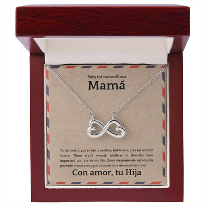 Endless Love Necklace for Mom – Spanglish “Para mi maravillosa Mamá” Message Card | Latina Mother's Gift From Daughter | Mother's Day, Birthday & Christmas Jewelry