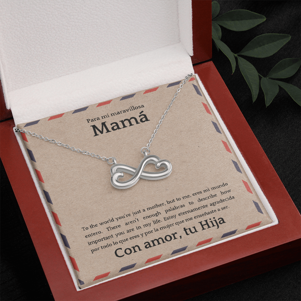 Endless Love Necklace for Mom – Spanglish “Para mi maravillosa Mamá” Message Card | Latina Mother's Gift From Daughter | Mother's Day, Birthday & Christmas Jewelry