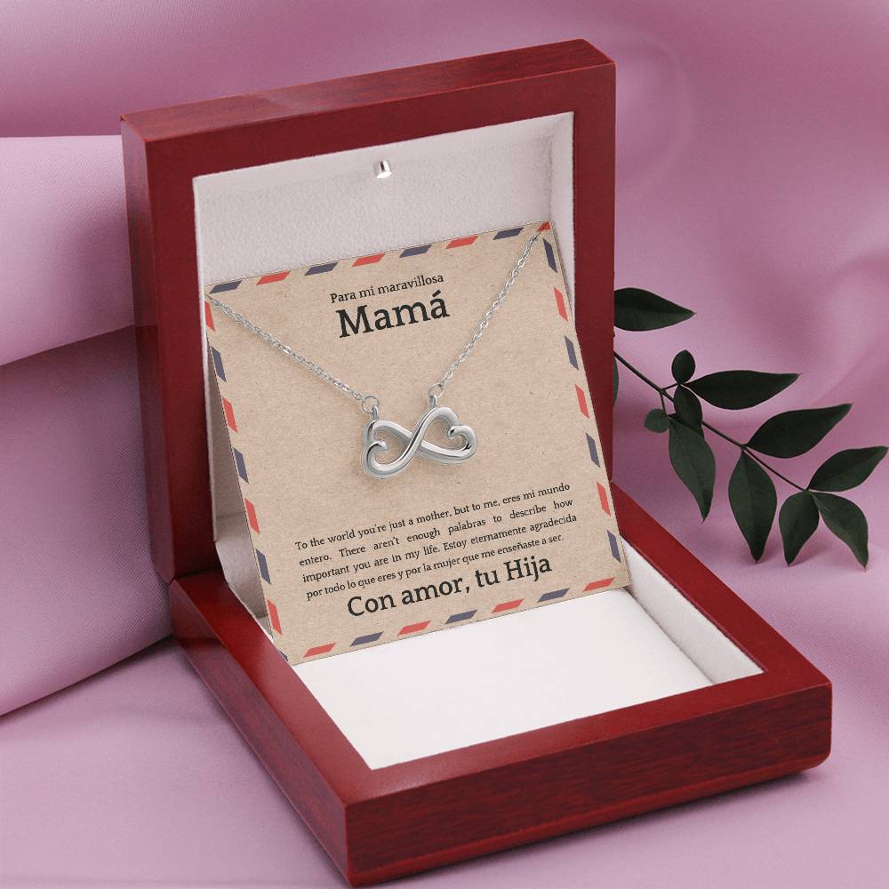 Endless Love Necklace for Mom – Spanglish “Para mi maravillosa Mamá” Message Card | Latina Mother's Gift From Daughter | Mother's Day, Birthday & Christmas Jewelry