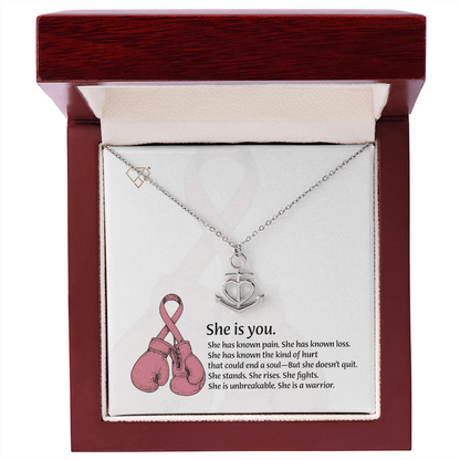 Anchor & Heart Necklace for Warrior Women | Breast Cancer Fighter Gift | Strength & Resilience Jewelry | She Is You Necklace