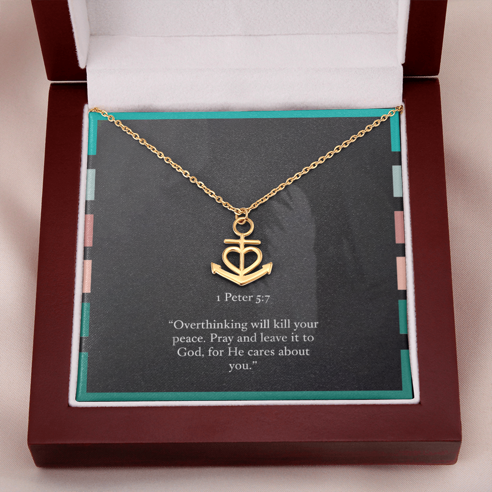 Anchor Necklace – 1 Peter 5:7 “Pray and Leave It to God” Inspirational Christian Jewelry Gift