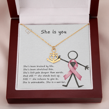 Anchor & Heart Necklace for Strong Women | Breast Cancer Awareness Gift | Warrior Mom Jewelry | Strength & Courage Pendant