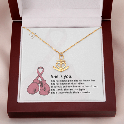 Anchor & Heart Necklace for Warrior Women | Breast Cancer Fighter Gift | Strength & Resilience Jewelry | She Is You Necklace