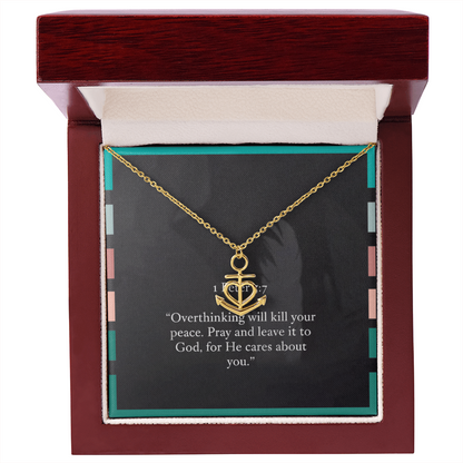 Faith necklace displayed on neutral background with message card