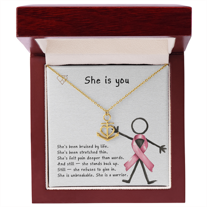 Anchor & Heart Necklace for Strong Women | Breast Cancer Awareness Gift | Warrior Mom Jewelry | Strength & Courage Pendant