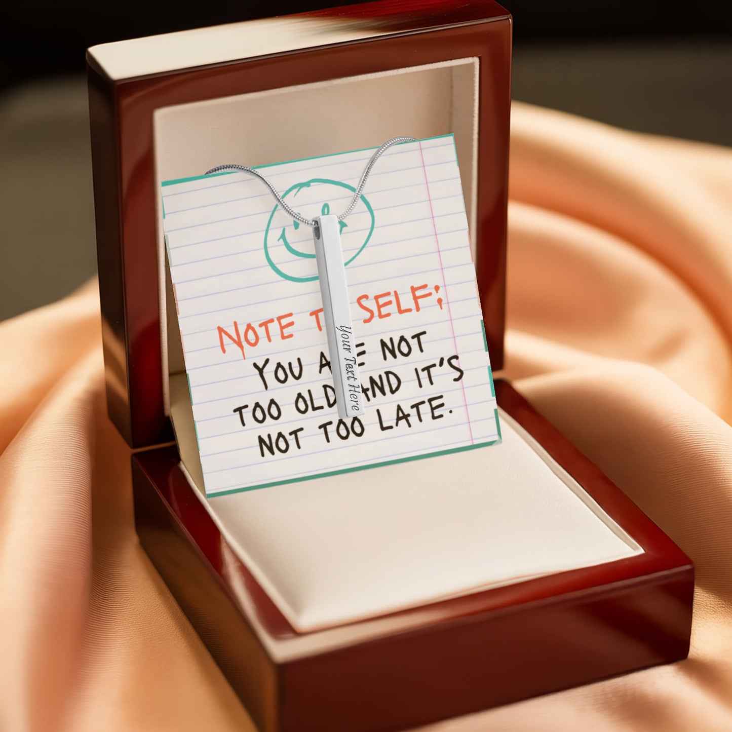 “Not Too Old, Not Too Late” – Engraved Stick Necklace