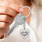 Candy cane heart engraved stainless steel keychain