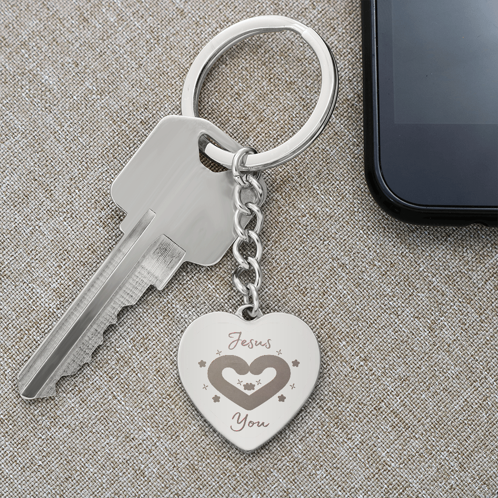 Polished stainless steel “Jesus Loves You” Christmas keychain