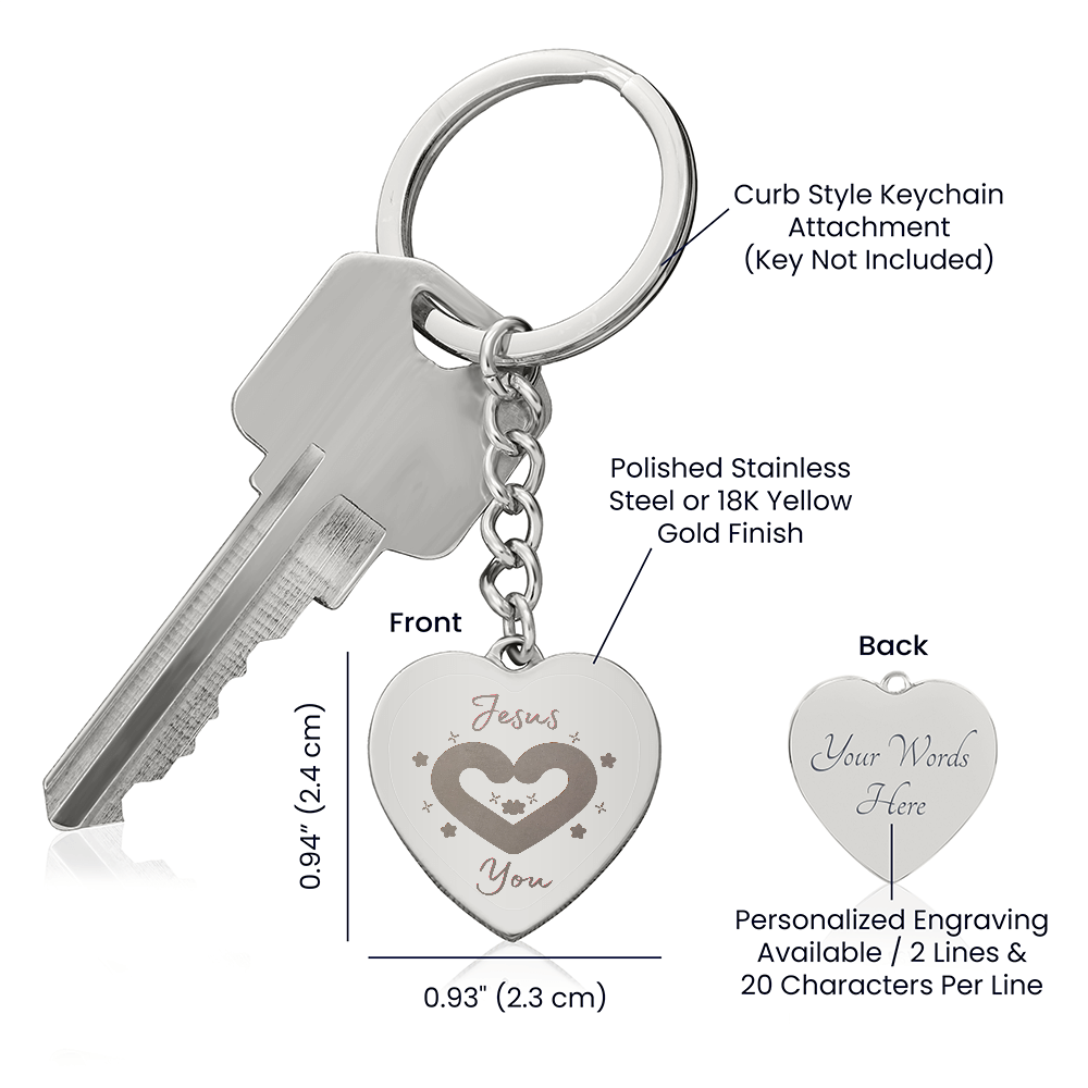 Christian faith keychain with engraved heart charm