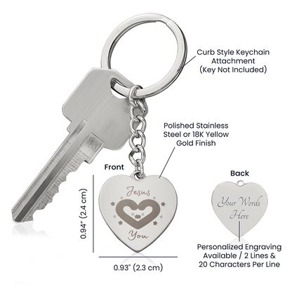 Christian faith keychain with engraved heart charm