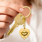 Faith-inspired candy cane heart keychain close-up