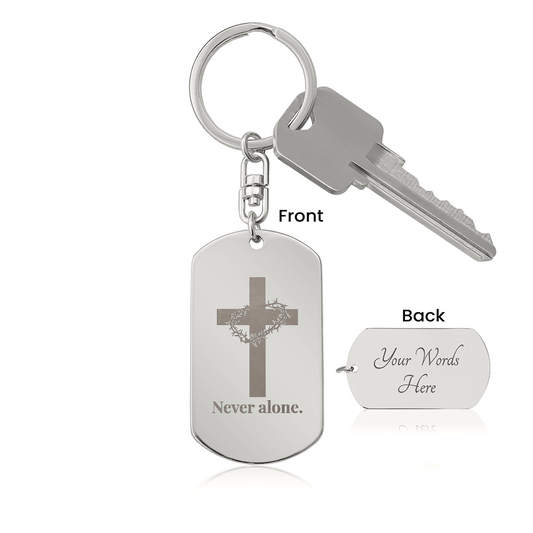 Never Alone Cross Keychain | Christian Dog Tag Gift | Faith Reminder Keychain for Men & Women