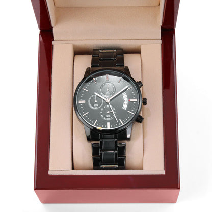 Christian Black Chronograph Watch – “You Are Never Alone” | Personalized Engraved Men's Faith Gift