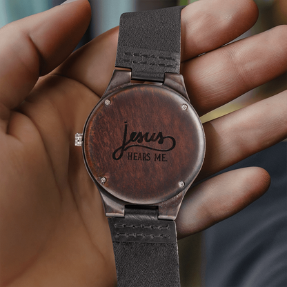 Christian Engraved Wooden Watch – “Jesus Hears Me” | Faith Gift for Men, Husband, Dad, Son