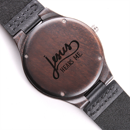 Christian Engraved Wooden Watch – “Jesus Hears Me” | Faith Gift for Men, Husband, Dad, Son