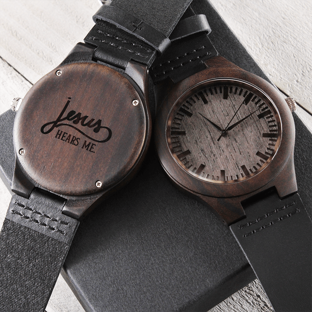 Christian Engraved Wooden Watch – “Jesus Hears Me” | Faith Gift for Men, Husband, Dad, Son