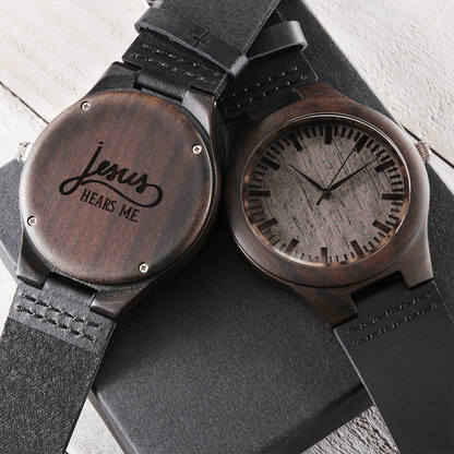 Christian Engraved Wooden Watch – “Jesus Hears Me” | Faith Gift for Men, Husband, Dad, Son