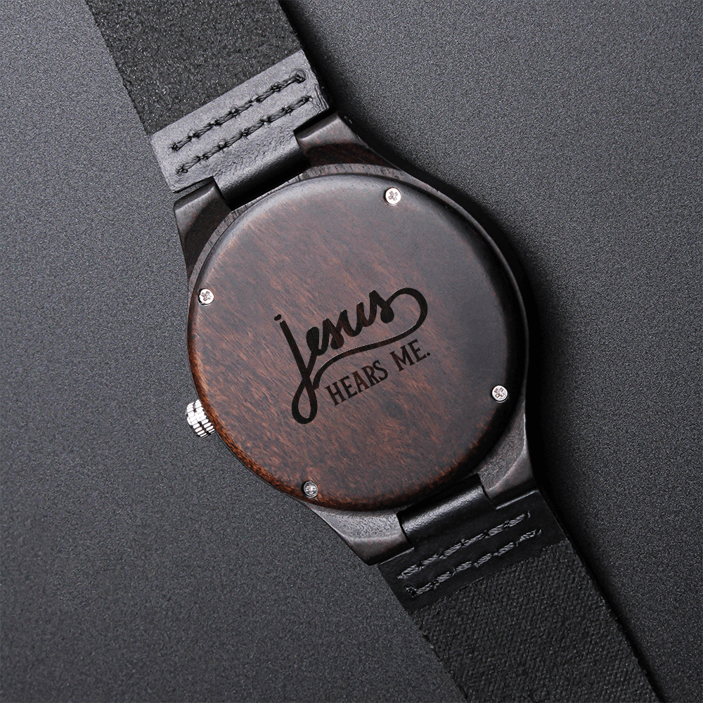 Christian Engraved Wooden Watch – “Jesus Hears Me” | Faith Gift for Men, Husband, Dad, Son