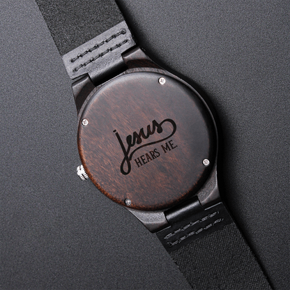 Christian Engraved Wooden Watch – “Jesus Hears Me” | Faith Gift for Men, Husband, Dad, Son
