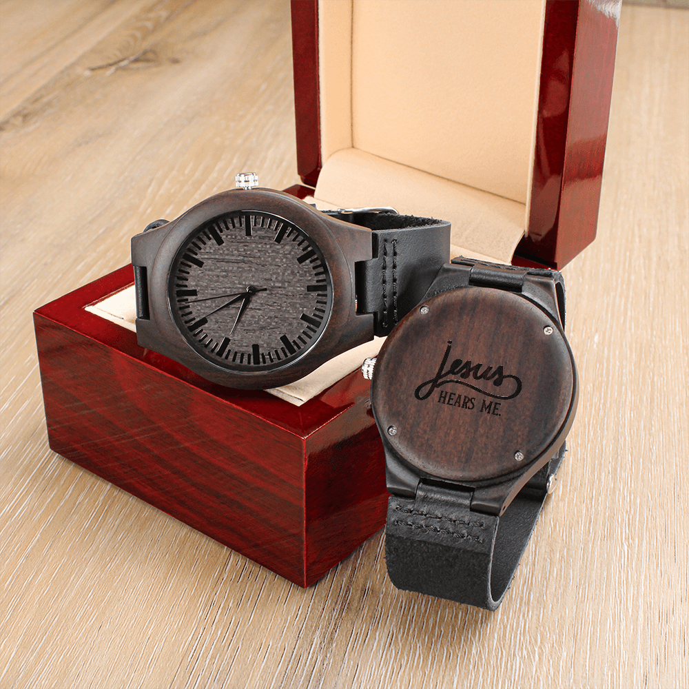 Christian Engraved Wooden Watch – “Jesus Hears Me” | Faith Gift for Men, Husband, Dad, Son
