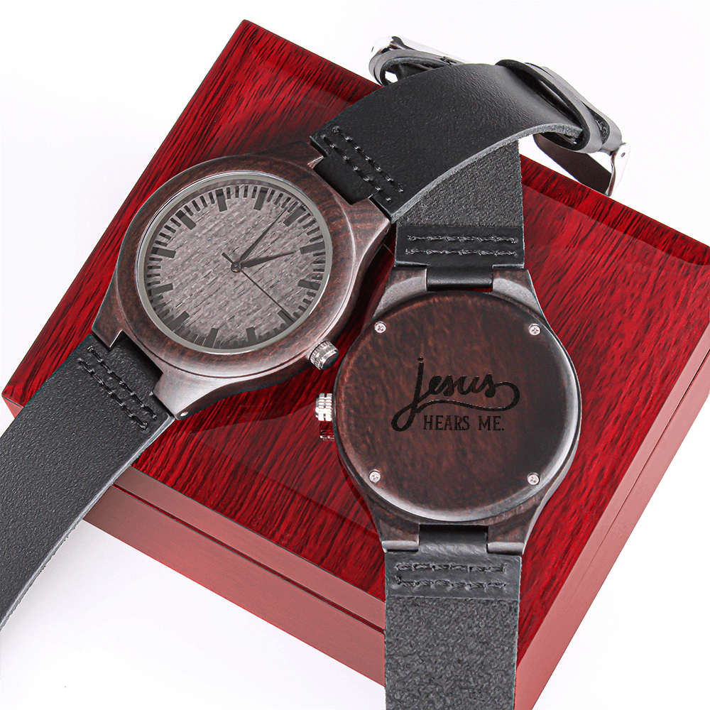 Christian Engraved Wooden Watch – “Jesus Hears Me” | Faith Gift for Men, Husband, Dad, Son