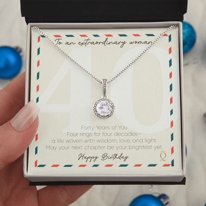 Eternal Hope Necklace for 40th Birthday | 40 Years of You Gift | Milestone Birthday Jewelry for Women | Elegant CZ Pendant Necklace