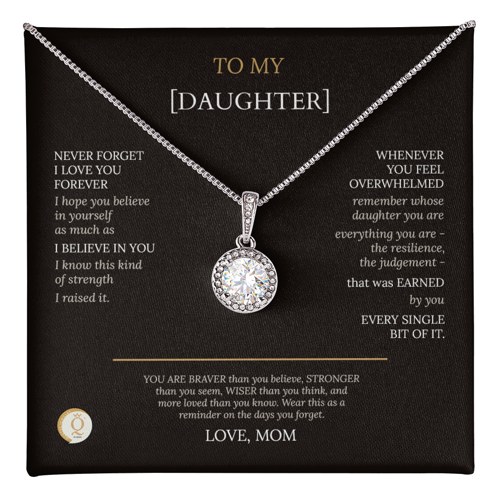 necklace in LED mahogany gift box with message card