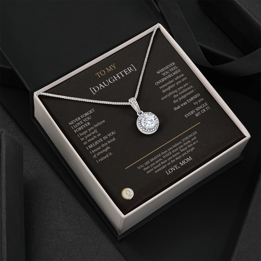 necklace in LED mahogany gift box with message card