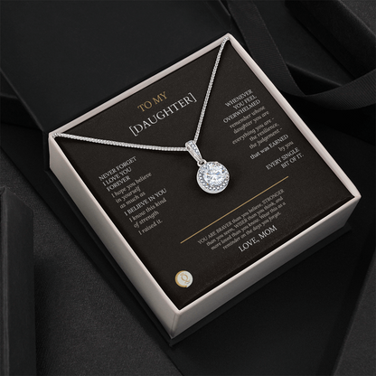 necklace in LED mahogany gift box with message card