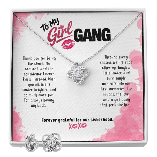 Love Knot Earring & Necklace Set | To My Girl Gang Gift | Best Friends Jewelry Set | Sisterhood Gift for Women | Friendship Gift Box