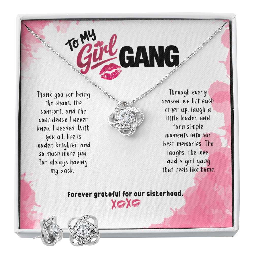Love Knot Earring & Necklace Set | To My Girl Gang Gift | Best Friends Jewelry Set | Sisterhood Gift for Women | Friendship Gift Box