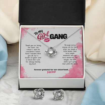 Love Knot Earring & Necklace Set | To My Girl Gang Gift | Best Friends Jewelry Set | Sisterhood Gift for Women | Friendship Gift Box