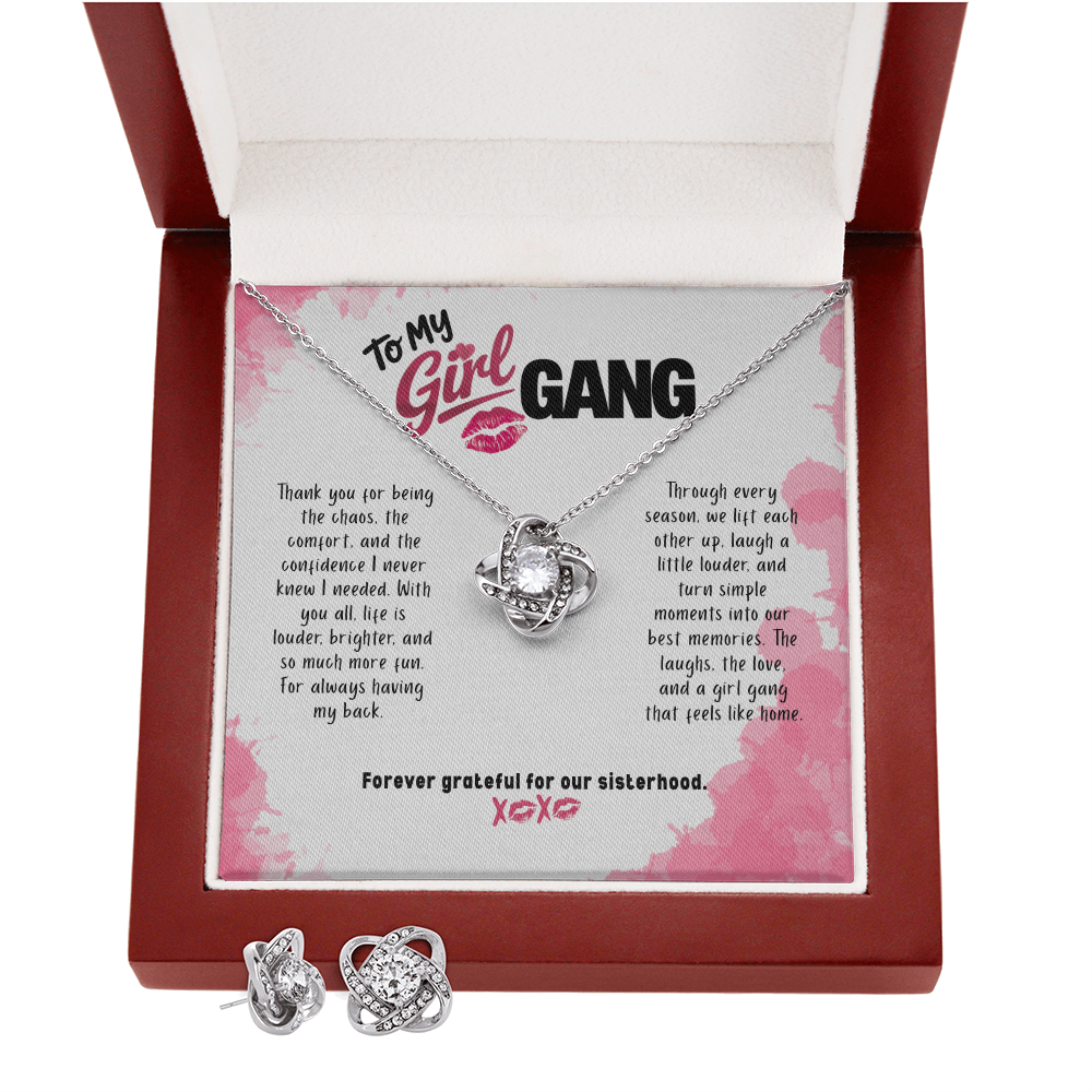 Love Knot Earring & Necklace Set | To My Girl Gang Gift | Best Friends Jewelry Set | Sisterhood Gift for Women | Friendship Gift Box
