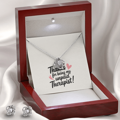 "Thanks for Being My Unpaid Therapist" Love Knot Earring & Necklace Set – A Gift of Appreciation and Connection