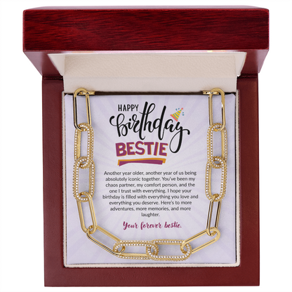 Bestie Birthday | Gift Cubic Zirconia Paperclip Necklace | Friendship Jewelry | Birthday Gift for Women