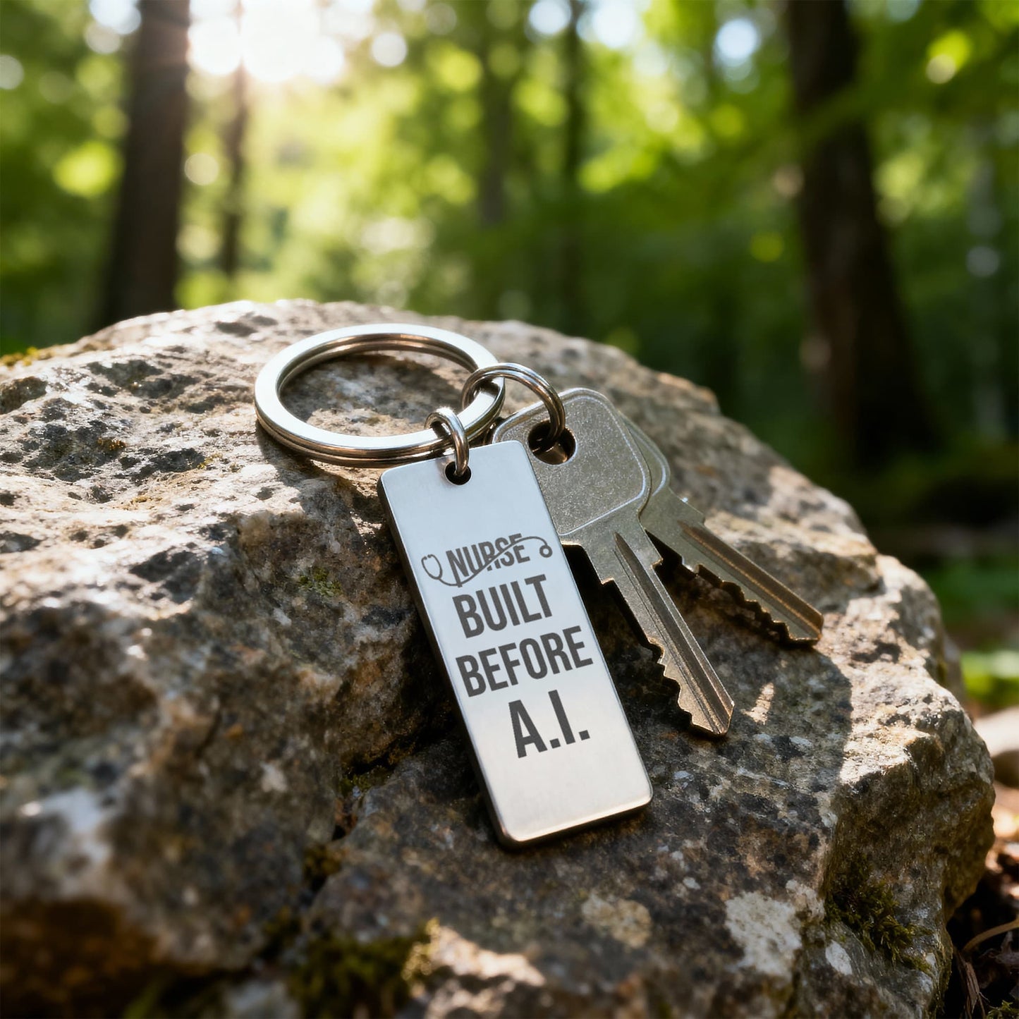 Nurse Appreciation Gift for Her | Built Before A.I. | Engraved Rectangle Keychain for Nurses