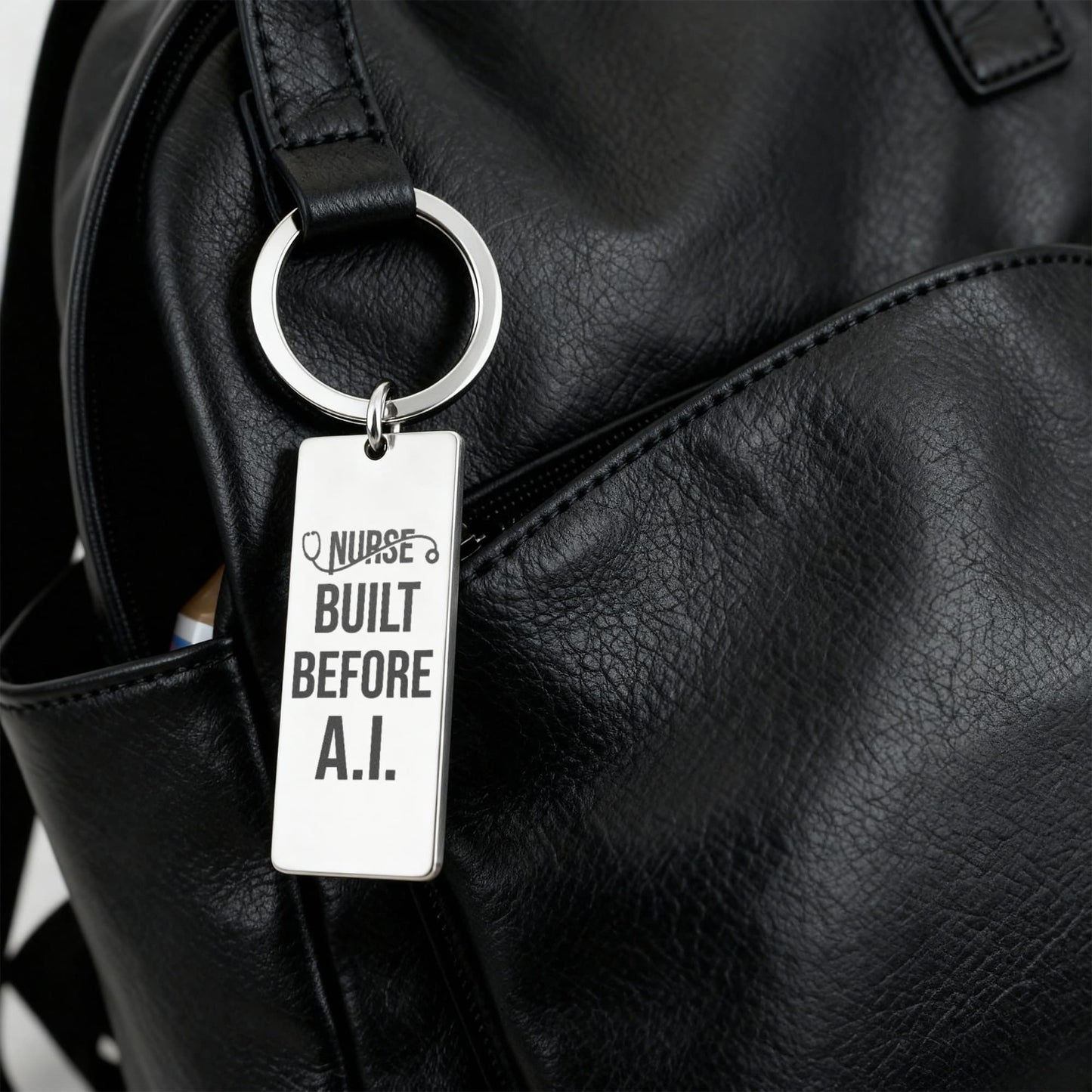 Nurse Appreciation Gift for Her | Built Before A.I. | Engraved Rectangle Keychain for Nurses