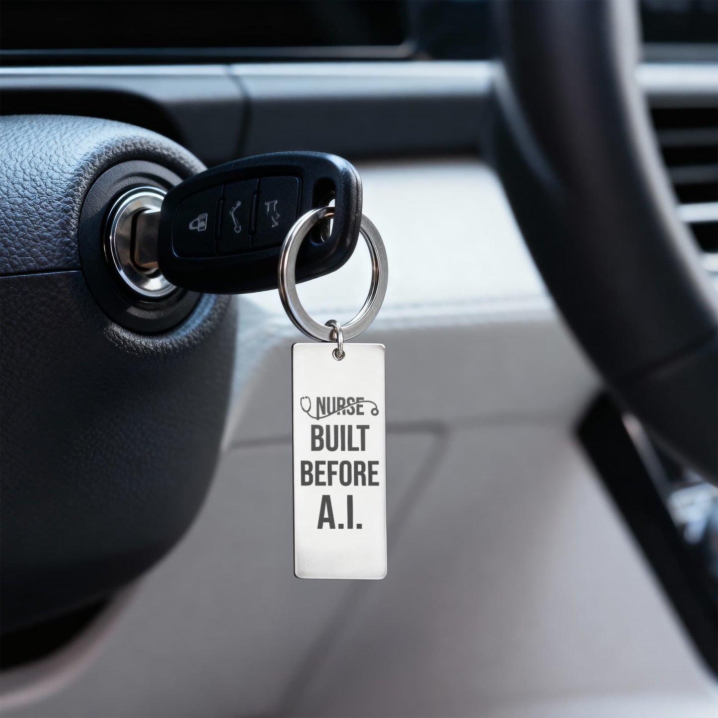 Nurse Appreciation Gift for Her | Built Before A.I. | Engraved Rectangle Keychain for Nurses