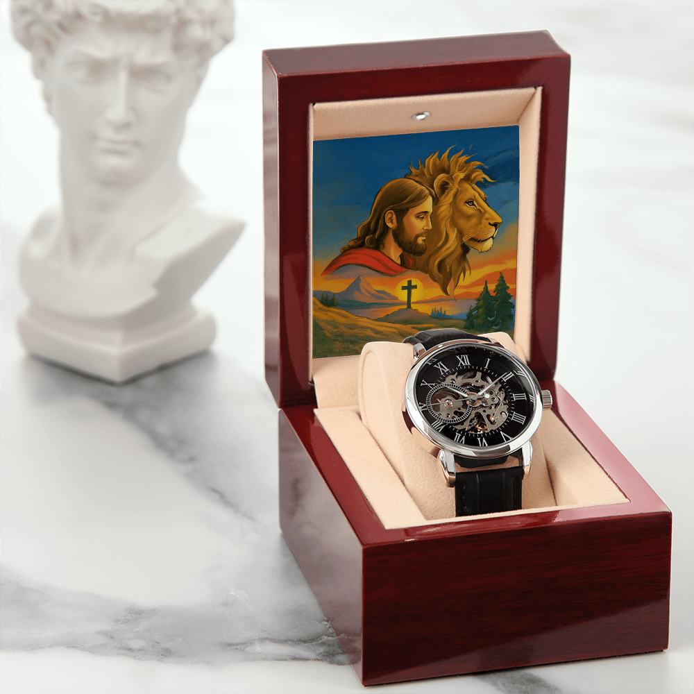 Faith & Strength Men's Openwork Watch – “God Is Your Shield in Every Season”