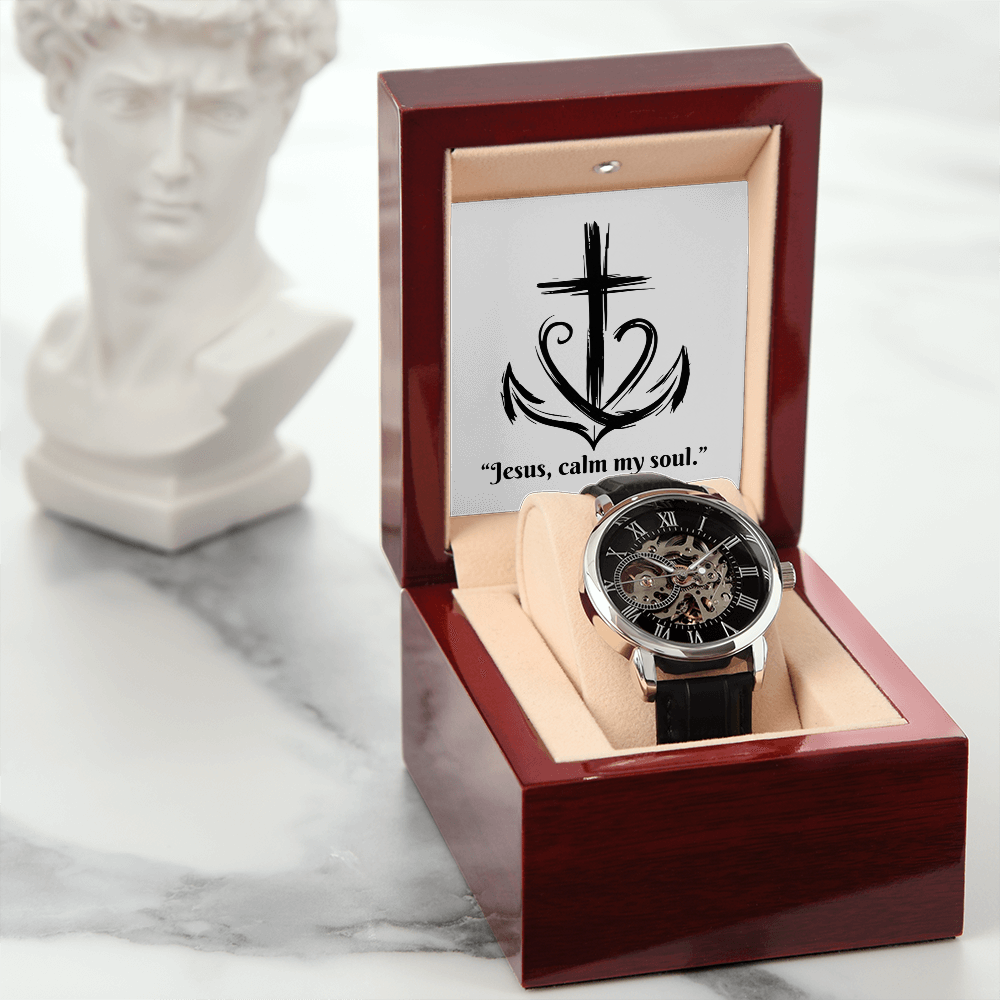 Jesus, Calm My Soul: Openwork Watch – Christian Anxiety Support Timepiece | Elegant Faith Reminder for Overwhelmed Hearts