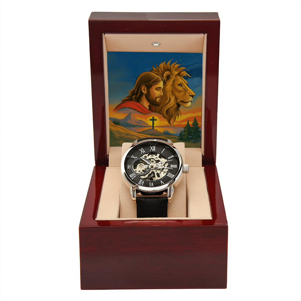 Faith & Strength Men's Openwork Watch – “God Is Your Shield in Every Season”