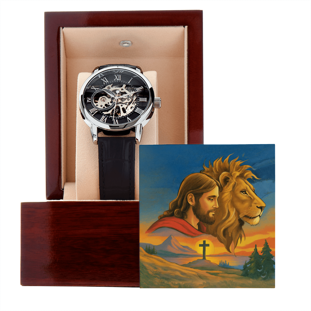 Faith & Strength Men's Openwork Watch – “God Is Your Shield in Every Season”