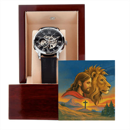 Faith & Strength Men's Openwork Watch – “God Is Your Shield in Every Season”