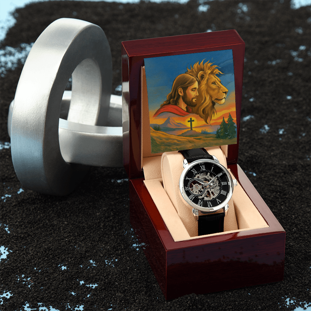 Faith & Strength Men's Openwork Watch – “God Is Your Shield in Every Season”