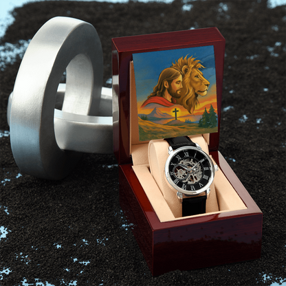 Faith & Strength Men's Openwork Watch – “God Is Your Shield in Every Season”