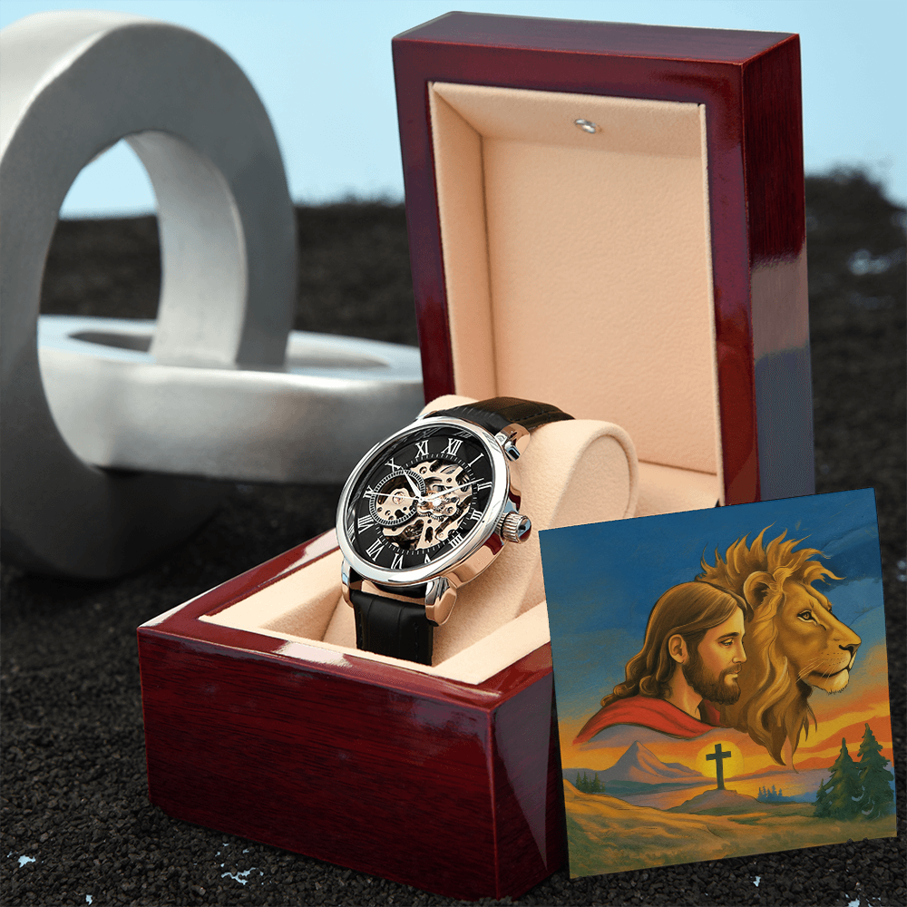 Faith & Strength Men's Openwork Watch – “God Is Your Shield in Every Season”